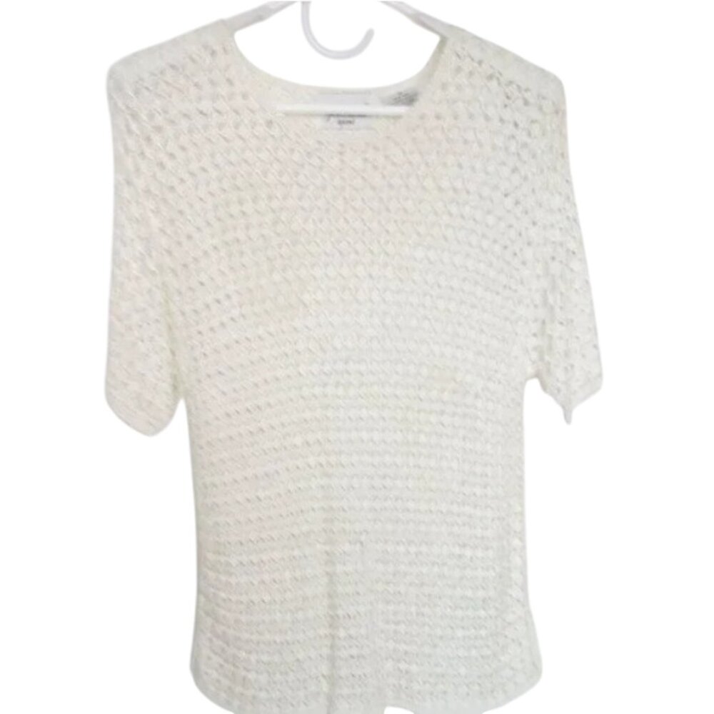 JESSICA SPORT Open Knit Cream Short Sleeve Dainty Womens Top Size 12